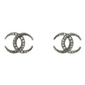 Chanel Earrings CC Logo Silver Plated Rhinestone