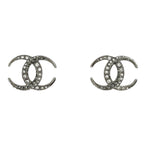 Chanel Earrings CC Logo Silver Plated Rhinestone