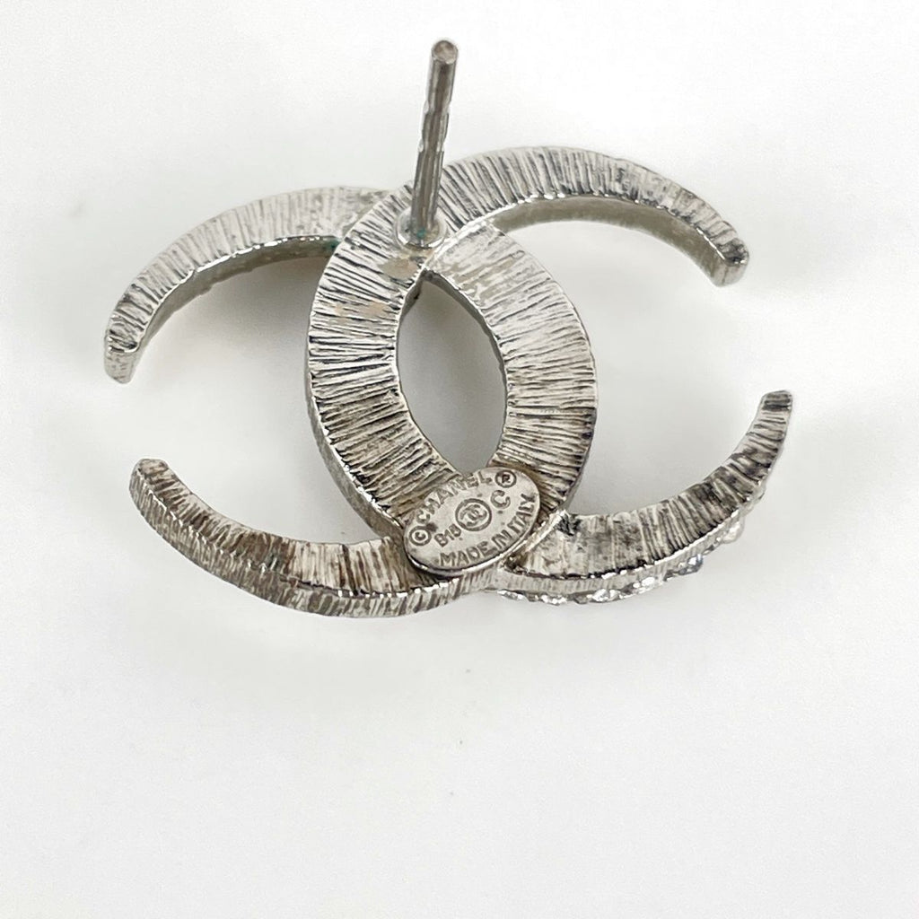 Chanel Earrings CC Logo Silver Plated Rhinestone — view 5