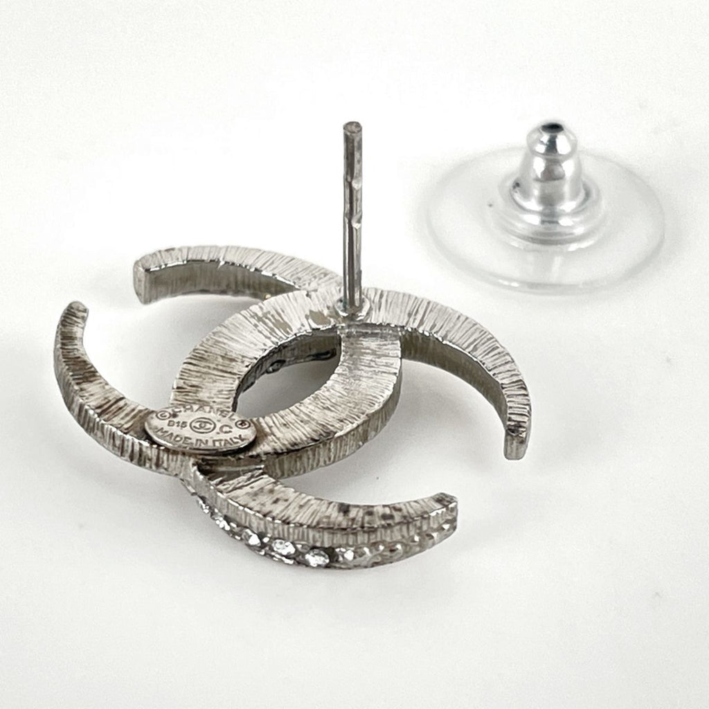Chanel Earrings CC Logo Silver Plated Rhinestone — view 3