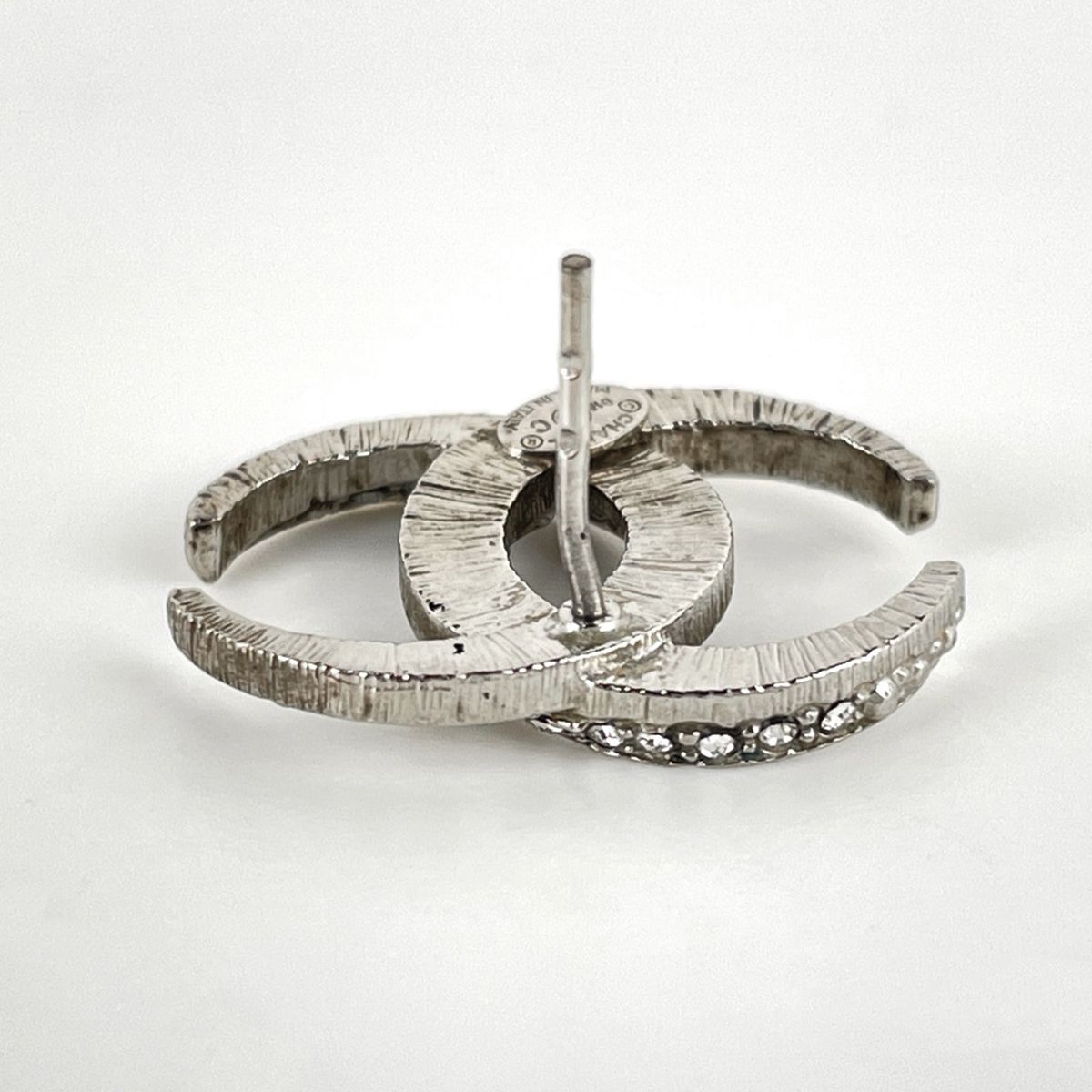 Chanel Earrings CC Logo Silver Plated Rhinestone — view 4