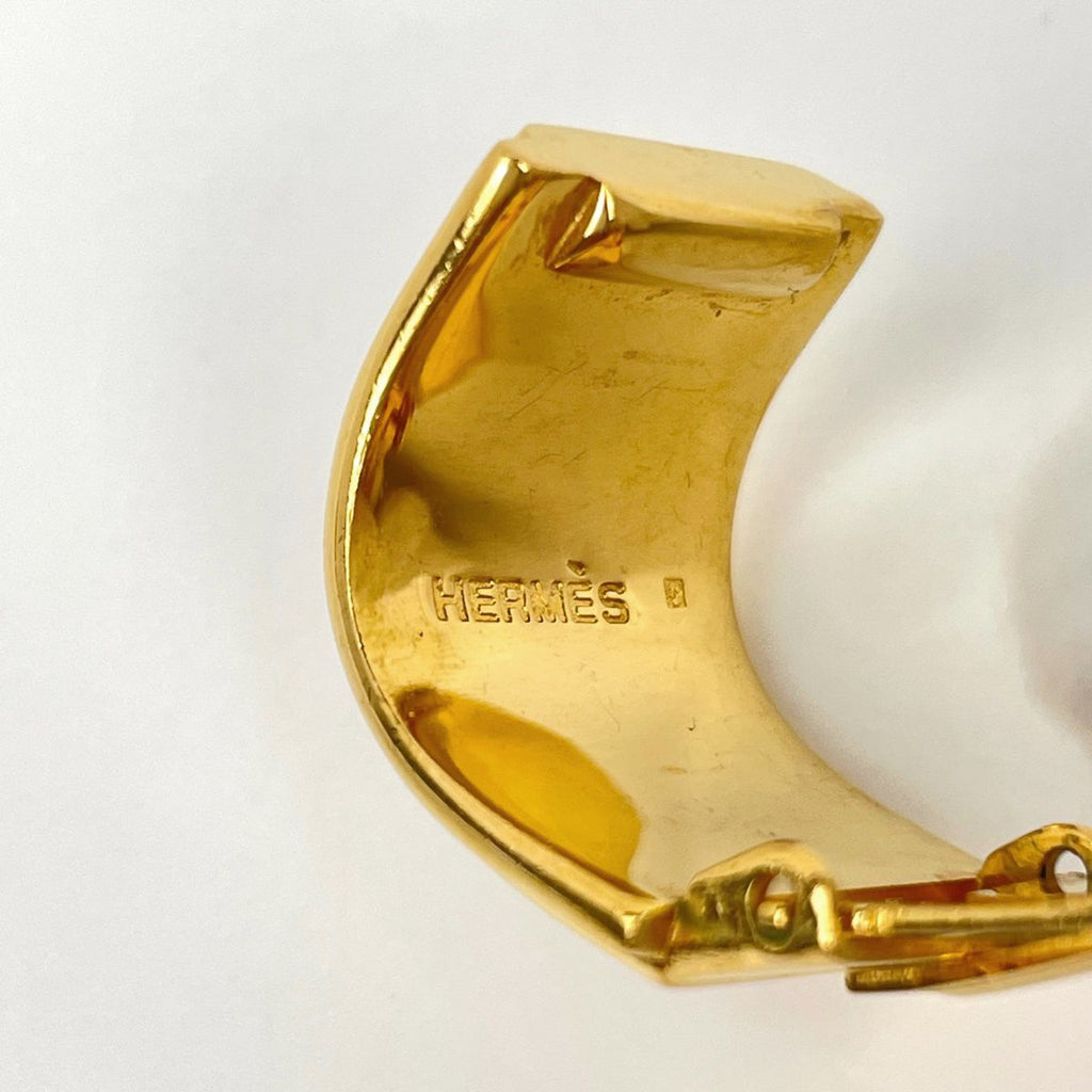 Hermes Enamel Earrings Cloisonne Gold Plated Brown — view 4