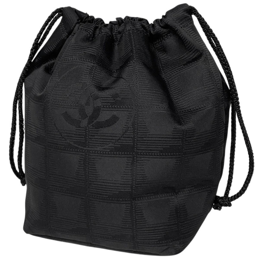 Chanel Makeup Pouch New Travel Line Drawstring Nylon Jacquard Black