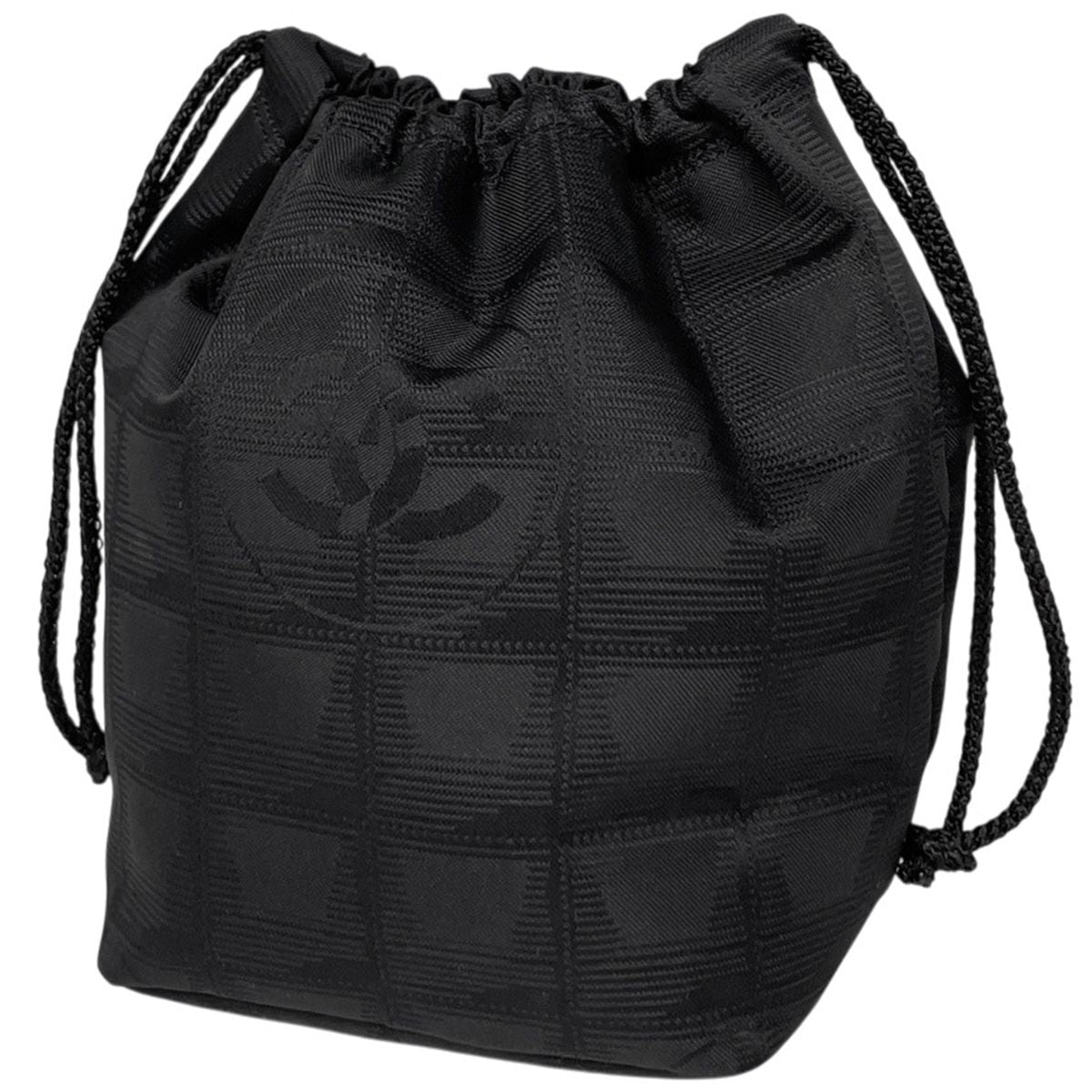 Chanel Makeup Pouch New Travel Line Drawstring Nylon Jacquard Black