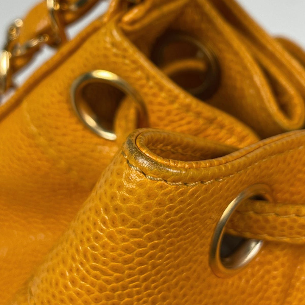 Chanel Shoulder Bag Triple CC Logo Drawstring Caviar Leather Yellow — view 5