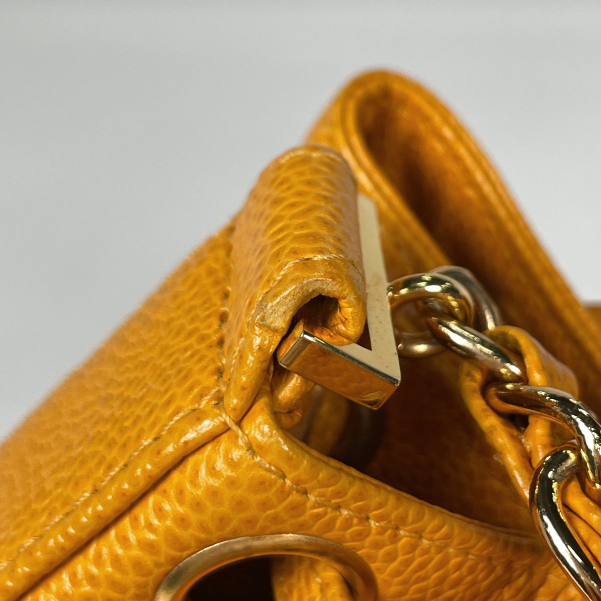 Chanel Shoulder Bag Triple CC Logo Drawstring Caviar Leather Yellow — view 6