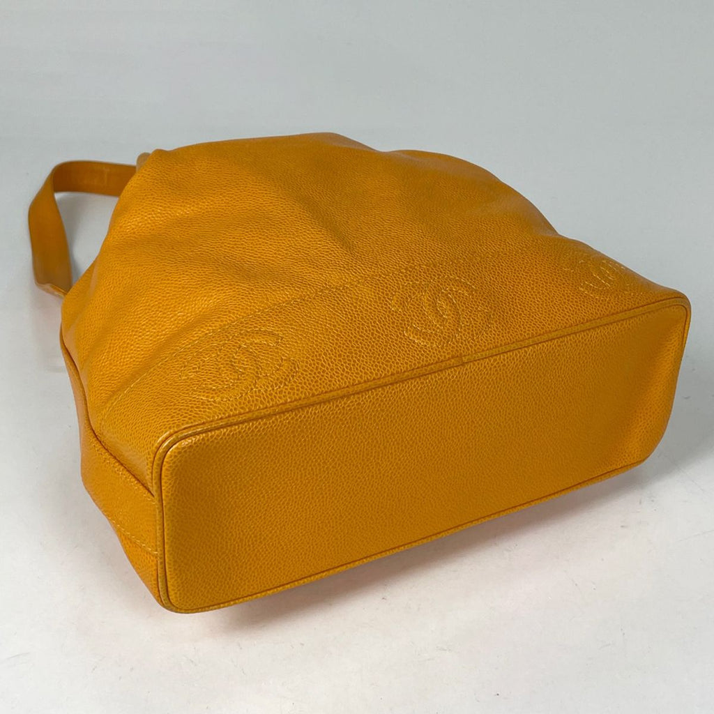 Chanel Shoulder Bag Triple CC Logo Drawstring Caviar Leather Yellow — view 2