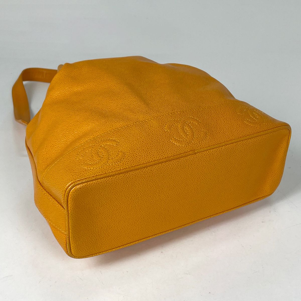 Chanel Shoulder Bag Triple CC Logo Drawstring Caviar Leather Yellow — view 2