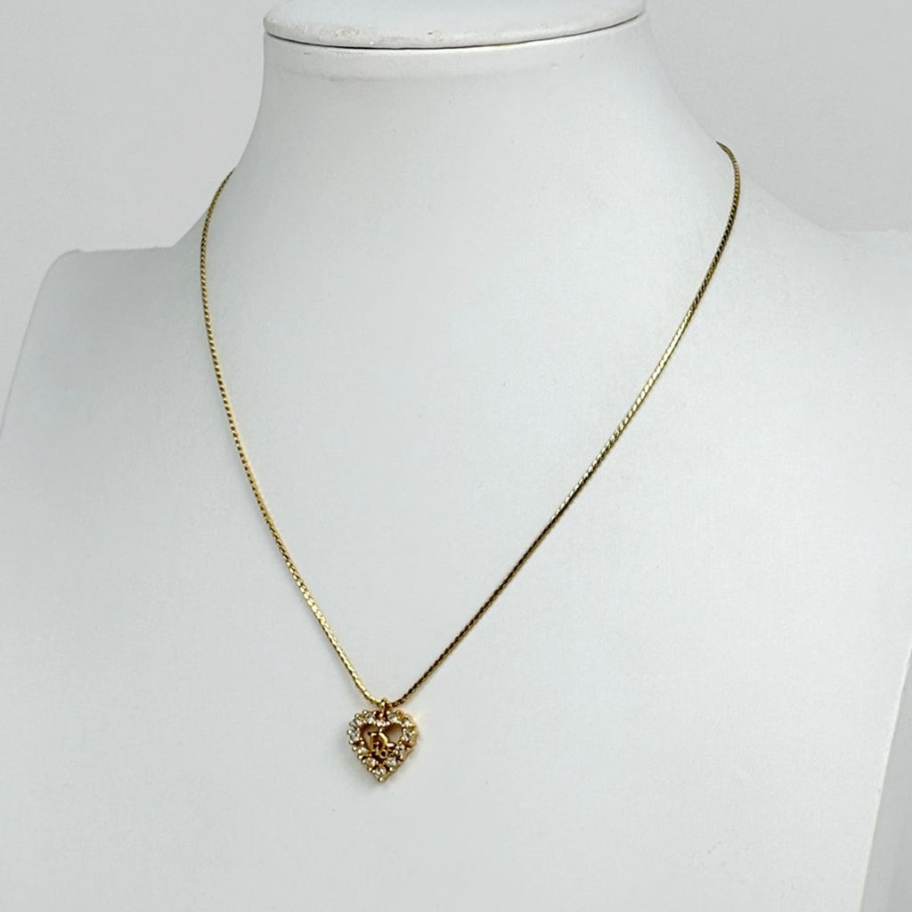 Dior Necklace Heart Motif Rhinestone Gold — view 4