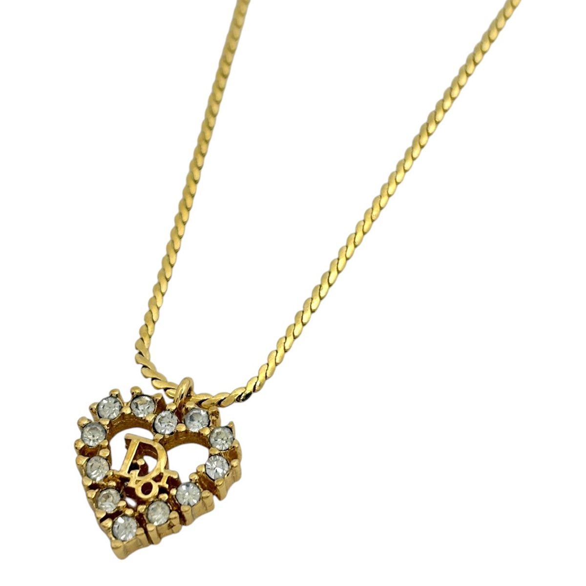 Dior Necklace Heart Motif Rhinestone Gold