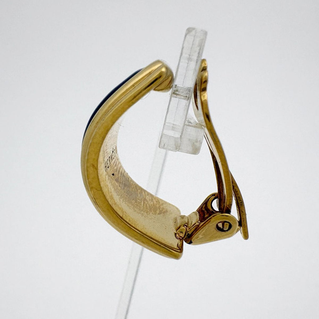 Hermes Earrings Enamel Cloisonne Gold Plated Black — view 2