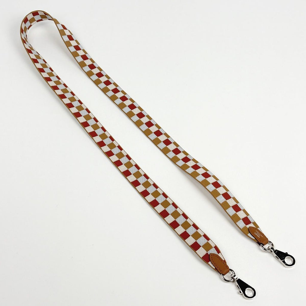 Hermes Bandouliere Maxi Quadrille Shoulder Strap Canvas Leather Brown Beige — view 2