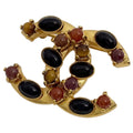 Chanel Brooch CC Logo Color Stone Gold