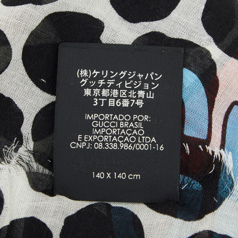 Gucci Dot Pattern Strawberry Scarf Large Black White Multicolor Rayon Silk — view 4