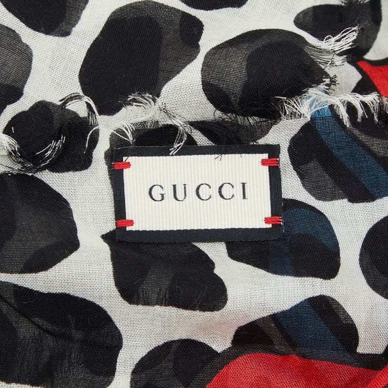 Gucci Dot Pattern Strawberry Scarf Large Black White Multicolor Rayon Silk — view 2