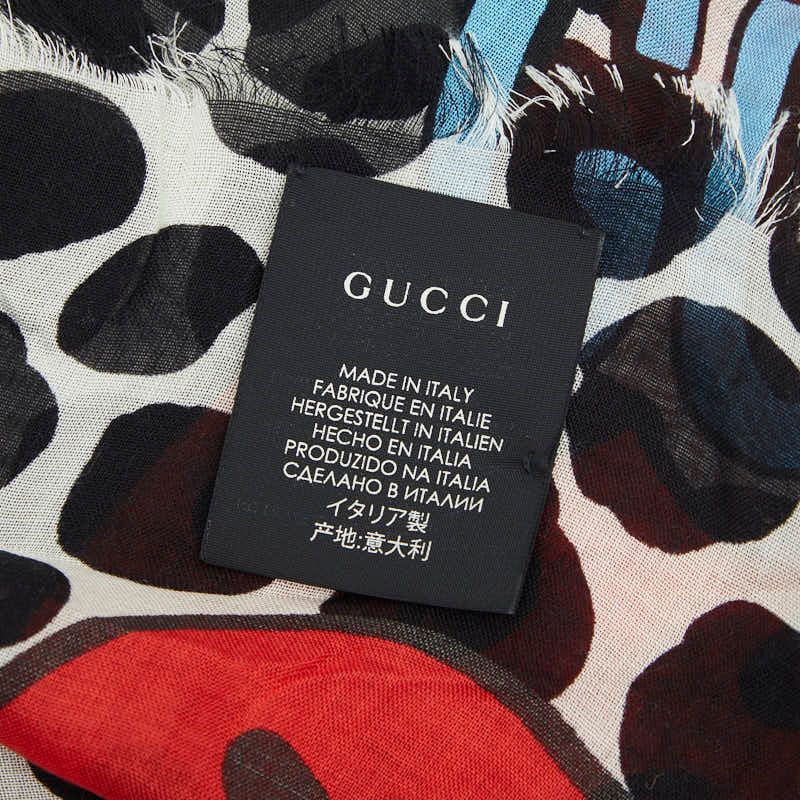 Gucci Dot Pattern Strawberry Scarf Large Black White Multicolor Rayon Silk — view 3