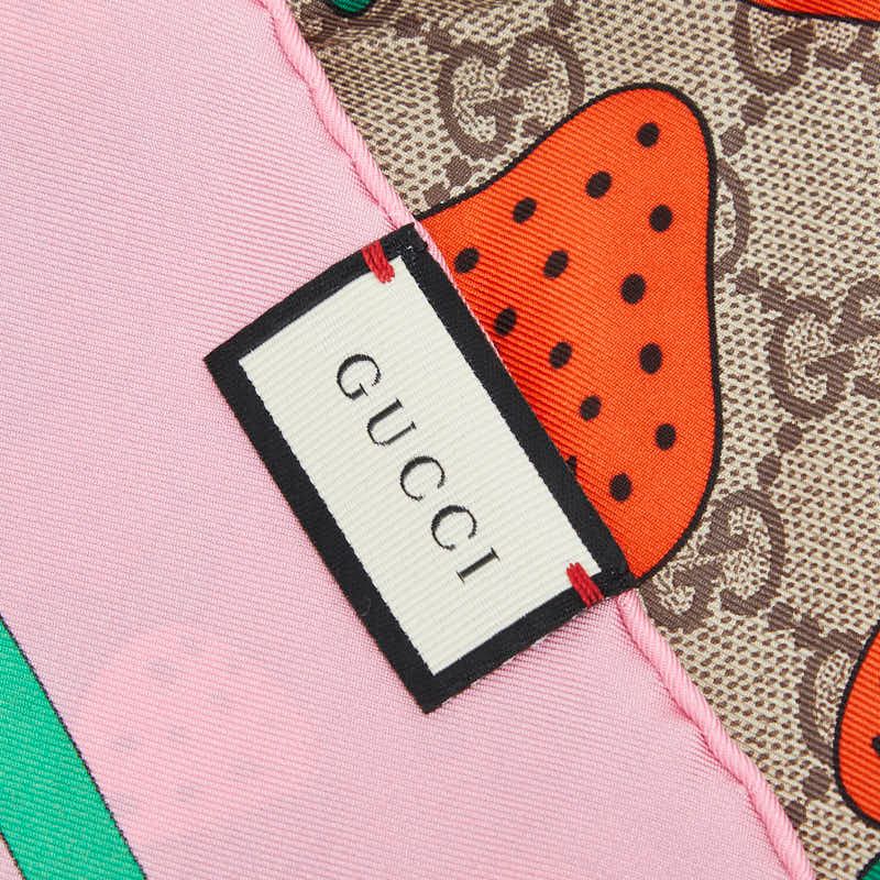 Gucci GG Logo Strawberry Pattern Scarf Large Pink Multicolor Silk — view 3