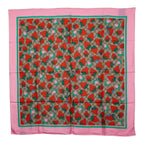 Gucci GG Logo Strawberry Pattern Scarf Large Pink Multicolor Silk