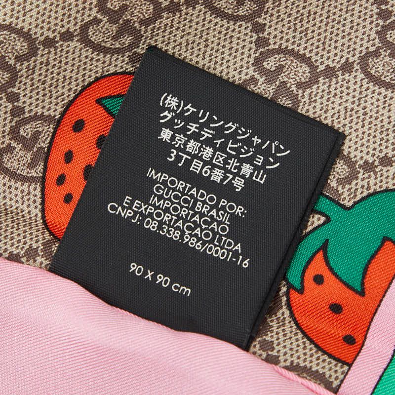 Gucci GG Logo Strawberry Pattern Scarf Large Pink Multicolor Silk — view 6