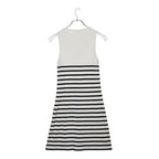 Chanel CC Logo Sleeveless Border Knit Dress 36 White Black Cotton — view 2