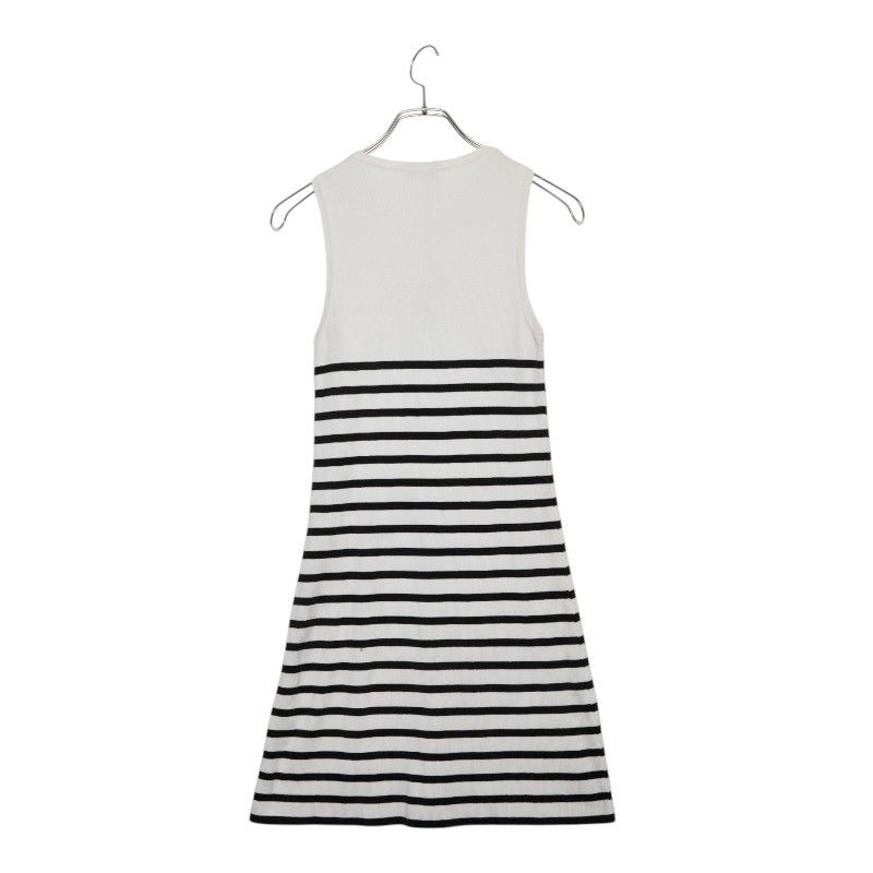 Chanel CC Logo Sleeveless Border Knit Dress 36 White Black Cotton — view 2