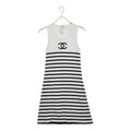 Chanel CC Logo Sleeveless Border Knit Dress 36 White Black Cotton