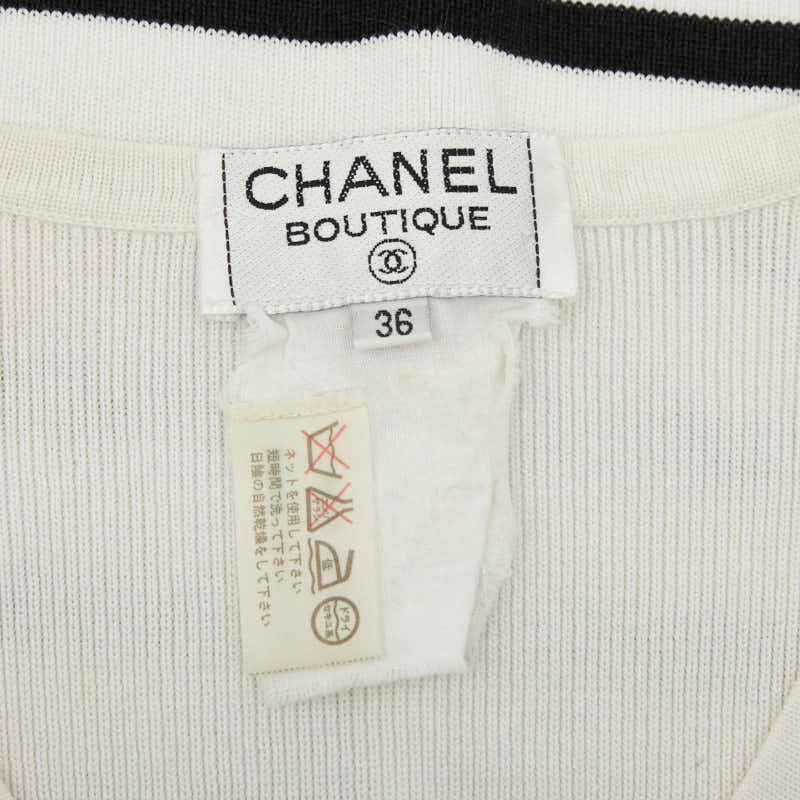 Chanel CC Logo Sleeveless Border Knit Dress 36 White Black Cotton — view 6