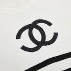 Chanel CC Logo Sleeveless Border Knit Dress 36 White Black Cotton — view 5