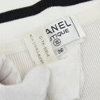 Chanel CC Logo Sleeveless Border Knit Dress 36 White Black Cotton — view 8