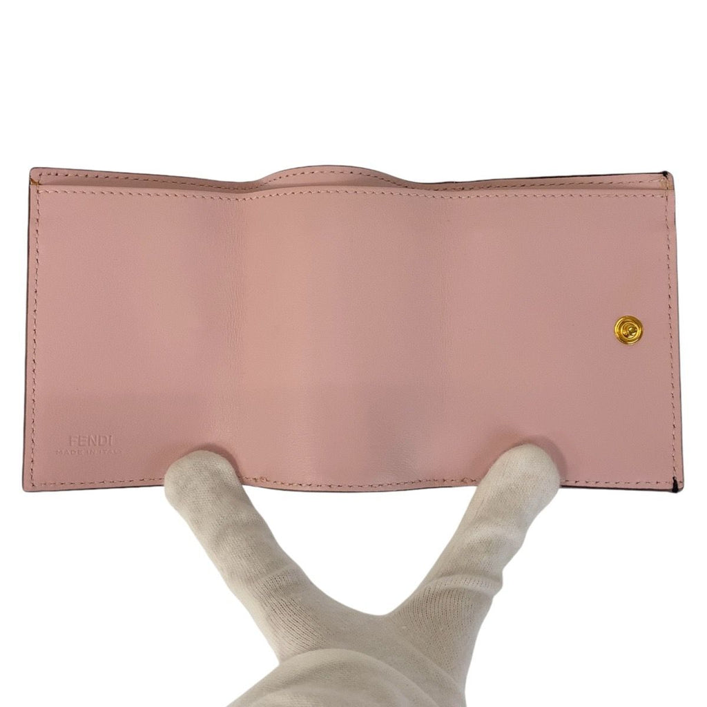 Fendi Zucca Is Pink Brown Gold Leather Folded Wallet Compact — view 6