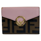 Fendi Zucca Is Pink Brown Gold Leather Folded Wallet Compact