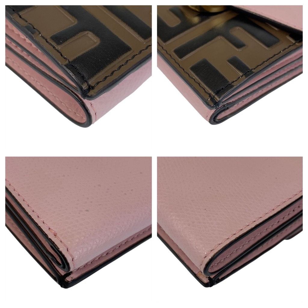 Fendi Zucca Is Pink Brown Gold Leather Folded Wallet Compact — view 3