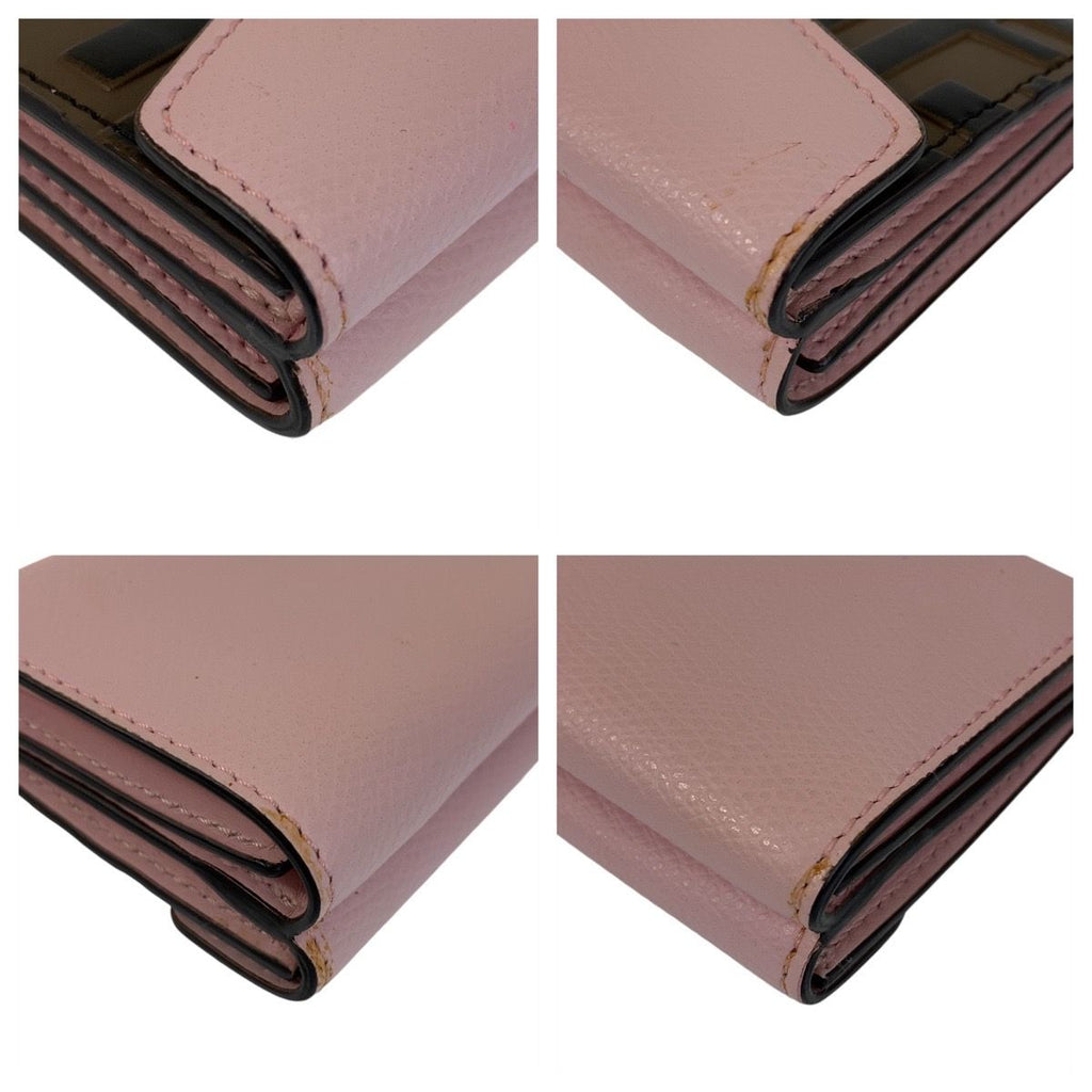 Fendi Zucca Is Pink Brown Gold Leather Folded Wallet Compact — view 4