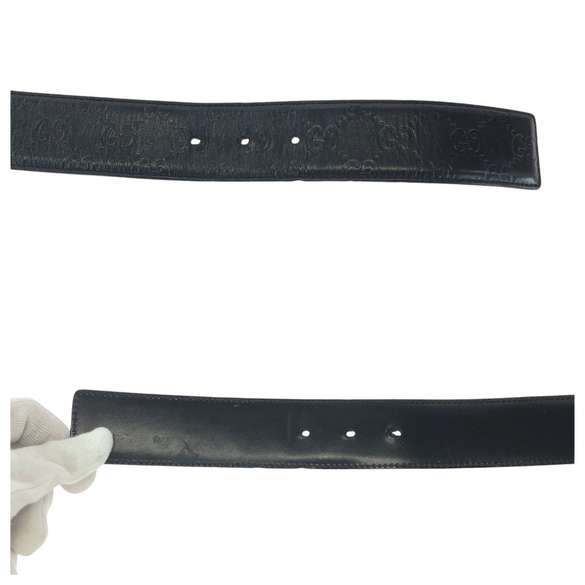Gucci Guccissima Interlocking 85 Black Silver Leather Belt Buckle — view 5
