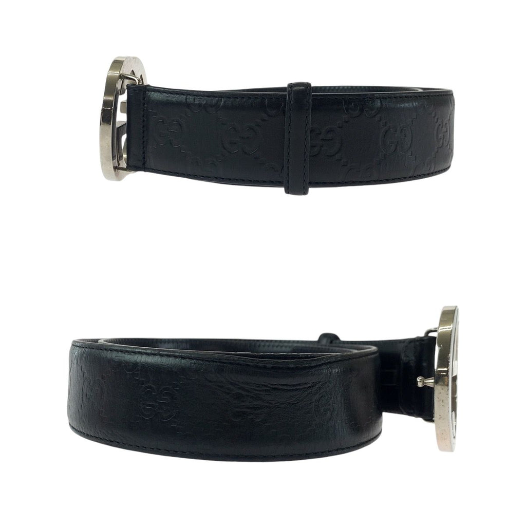 Gucci Guccissima Interlocking 85 Black Silver Leather Belt Buckle — view 3