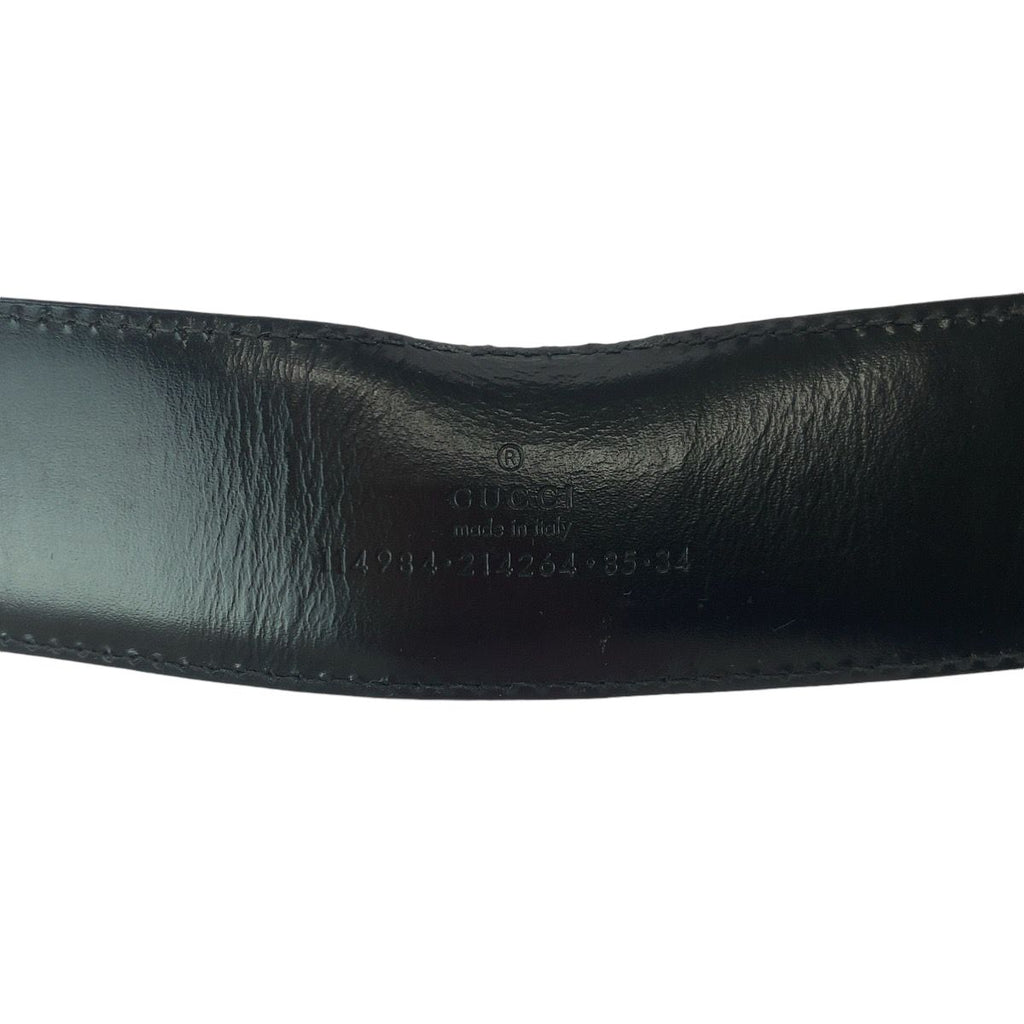 Gucci Guccissima Interlocking 85 Black Silver Leather Belt Buckle — view 8