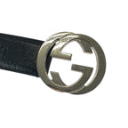 Gucci Guccissima Interlocking 85 Black Silver Leather Belt Buckle — view 7
