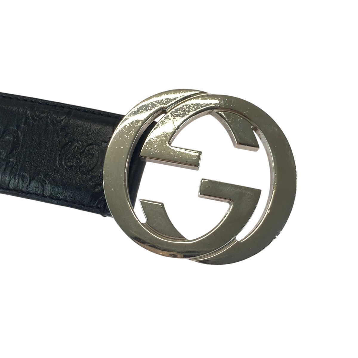Gucci Guccissima Interlocking 85 Black Silver Leather Belt Buckle — view 7