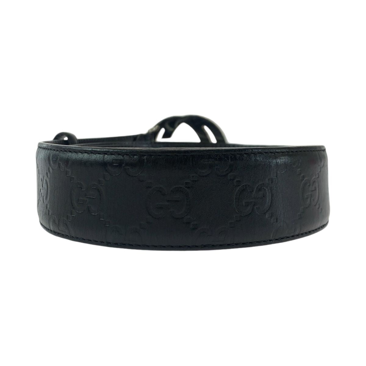Gucci Guccissima Interlocking 85 Black Silver Leather Belt Buckle — view 2