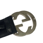Gucci Guccissima Interlocking 85 Black Silver Leather Belt Buckle — view 6