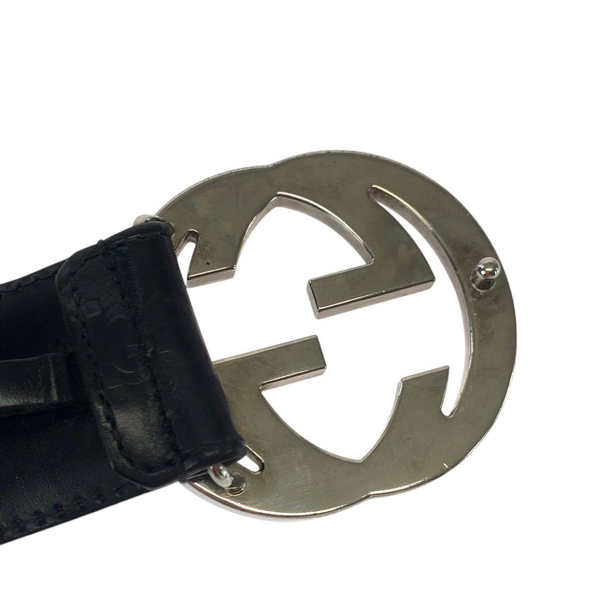 Gucci Guccissima Interlocking 85 Black Silver Leather Belt Buckle — view 6