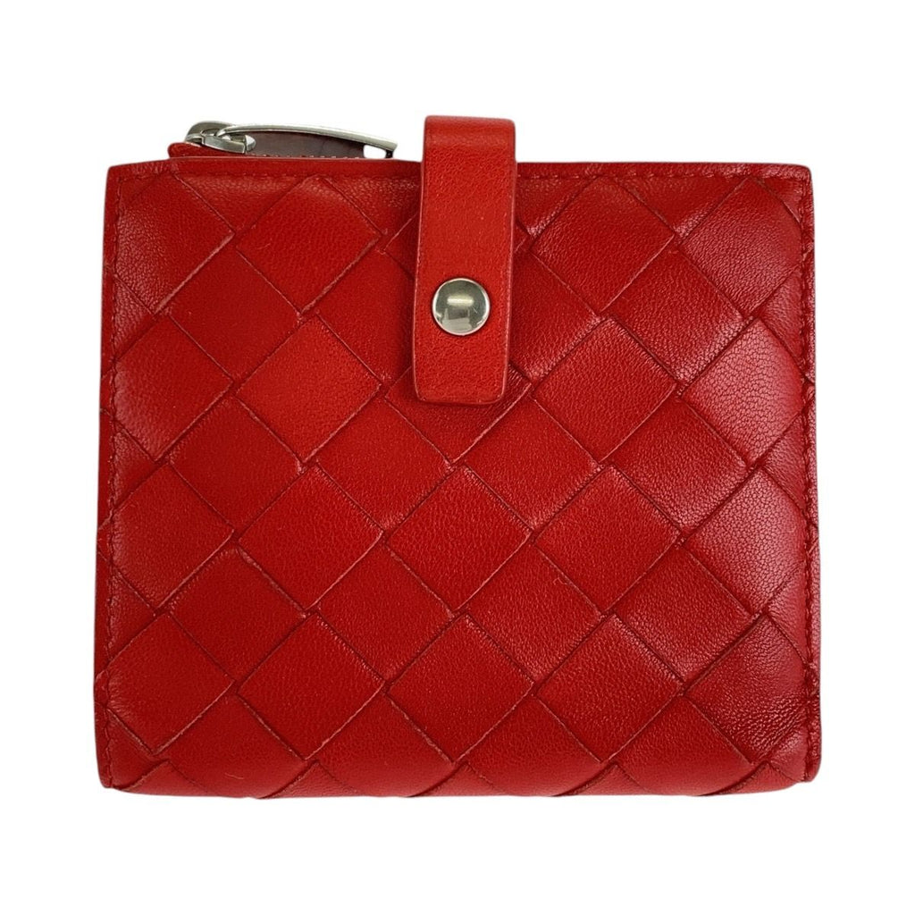 Bottega Veneta Maxi Intrecciato Red Leather Fold Wallet Compact