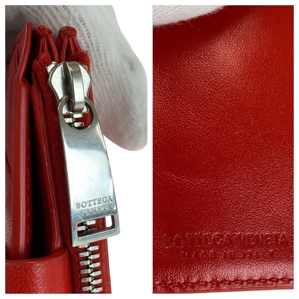 Bottega Veneta Maxi Intrecciato Red Leather Fold Wallet Compact — view 6