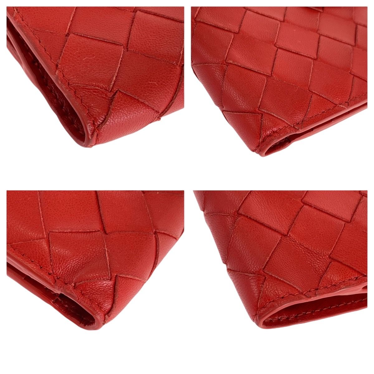 Bottega Veneta Maxi Intrecciato Red Leather Fold Wallet Compact — view 4