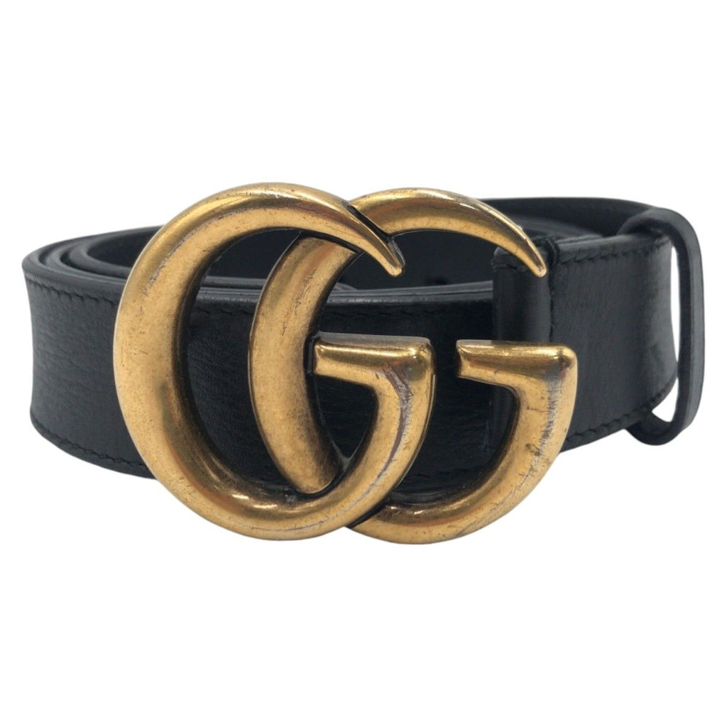 Gucci GG Marmont 80 32 Black Gold Leather Metal Belt Buckle