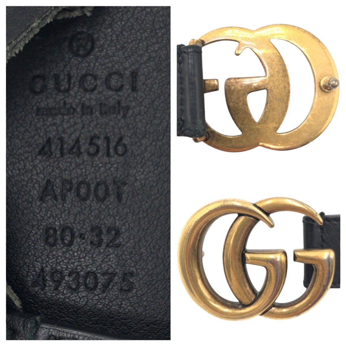 Gucci GG Marmont 80 32 Black Gold Leather Metal Belt Buckle — view 3