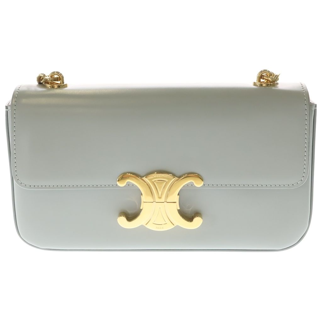 Celine Claude Triomphe Leather Chain Shoulder Bag Gray