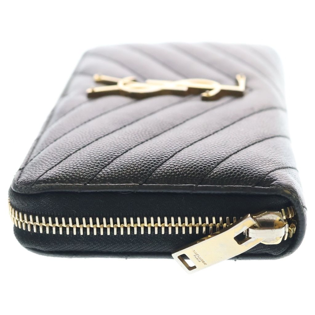 Saint Laurent Paris Caviar Leather Zip Around Gold Wallet Black — view 3