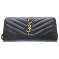 Saint Laurent Paris Caviar Leather Zip Around Gold Wallet Black