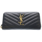 Saint Laurent Paris Caviar Leather Zip Around Gold Wallet Black